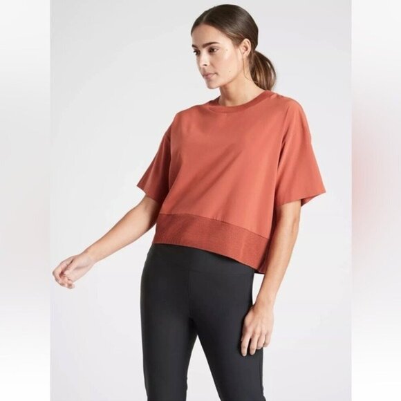Athleta Tops - Athleta Zephyr Crop Tee Etruscan Red SIZE XS Relaxed Fit Oversized Stretch comfy